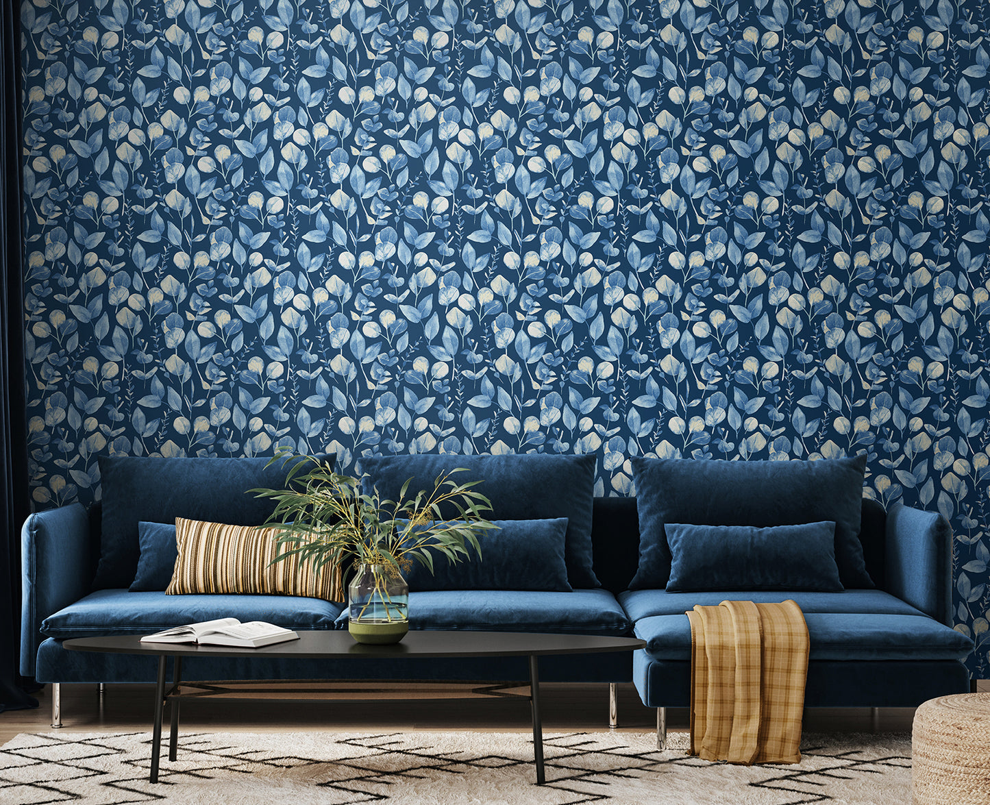 WATERCOLOUR LEAVES - Slate Blue