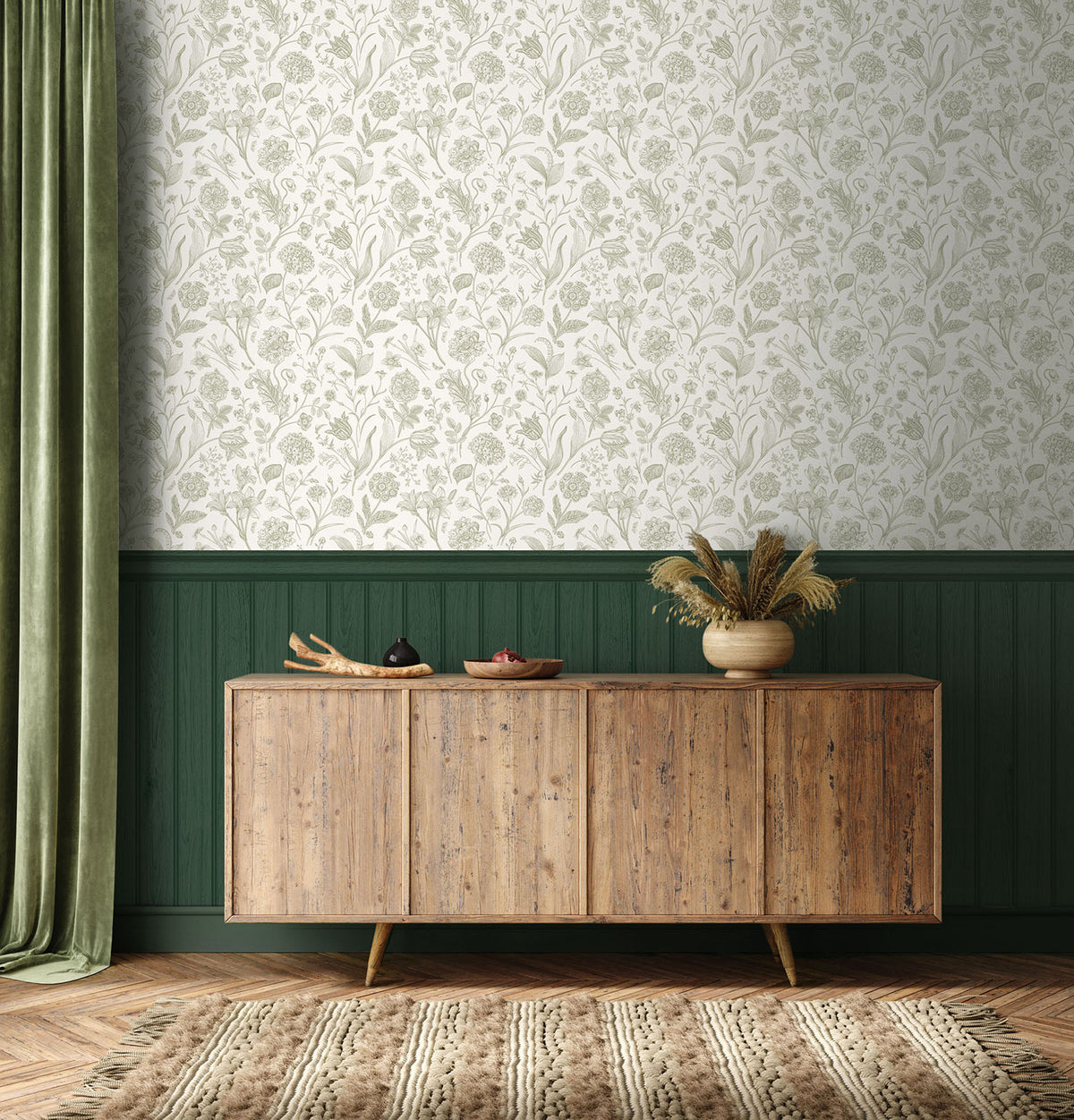 TONGUE & GROOVE FLORAL TOILE - Forest