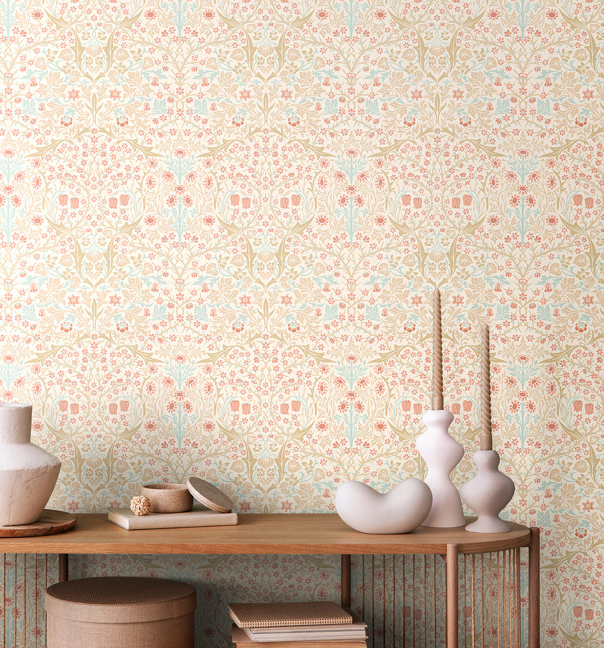 BLACKTHORN DAMASK - Soft Coral & Straw