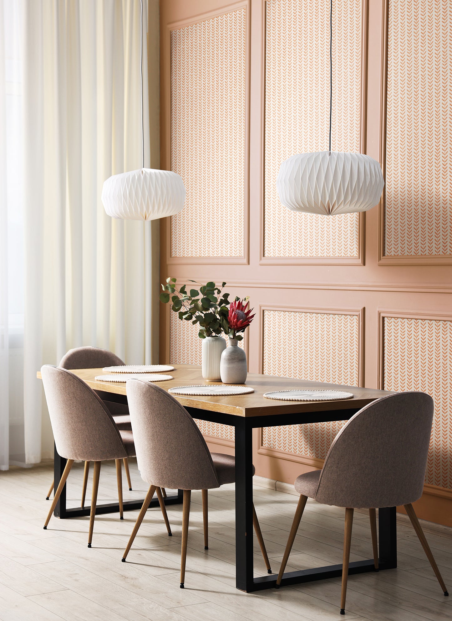 DITSY LEAF STRIPE - Apricot
