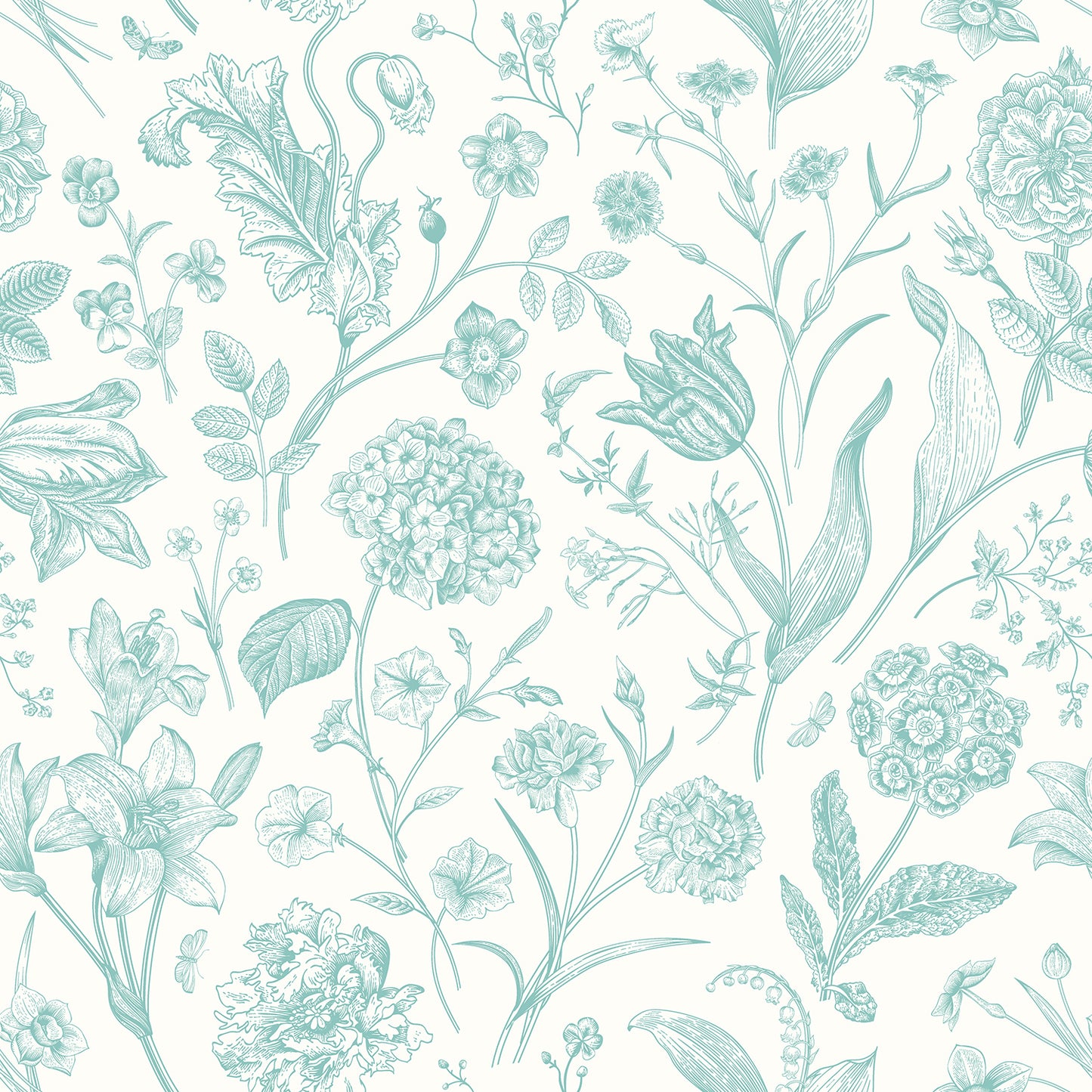 FLORAL TOILE - Duck Egg Blue