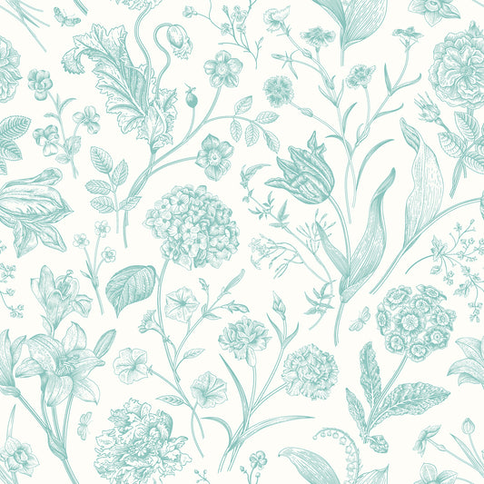 FLORAL TOILE - Duck Egg Blue