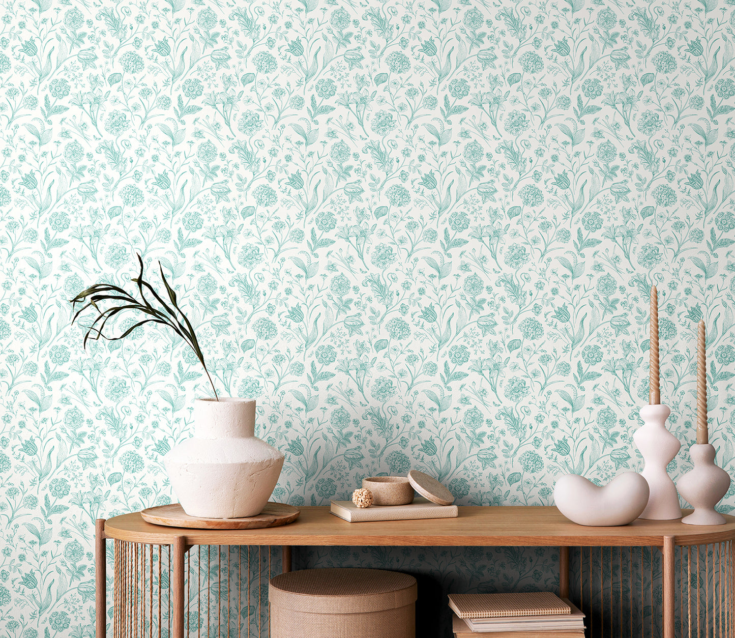 FLORAL TOILE - Duck Egg Blue