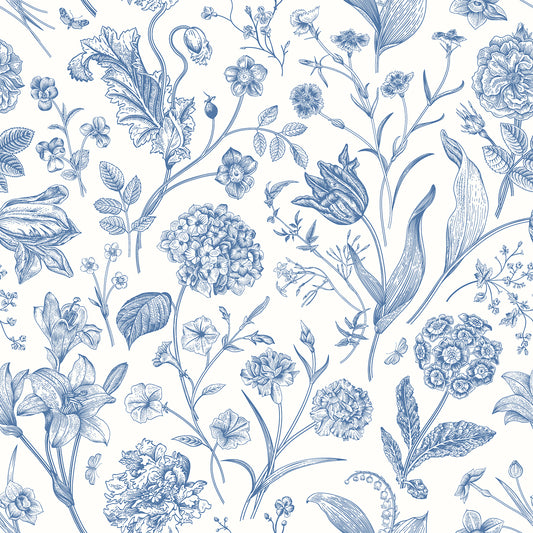 FLORAL TOILE - Royal Blue