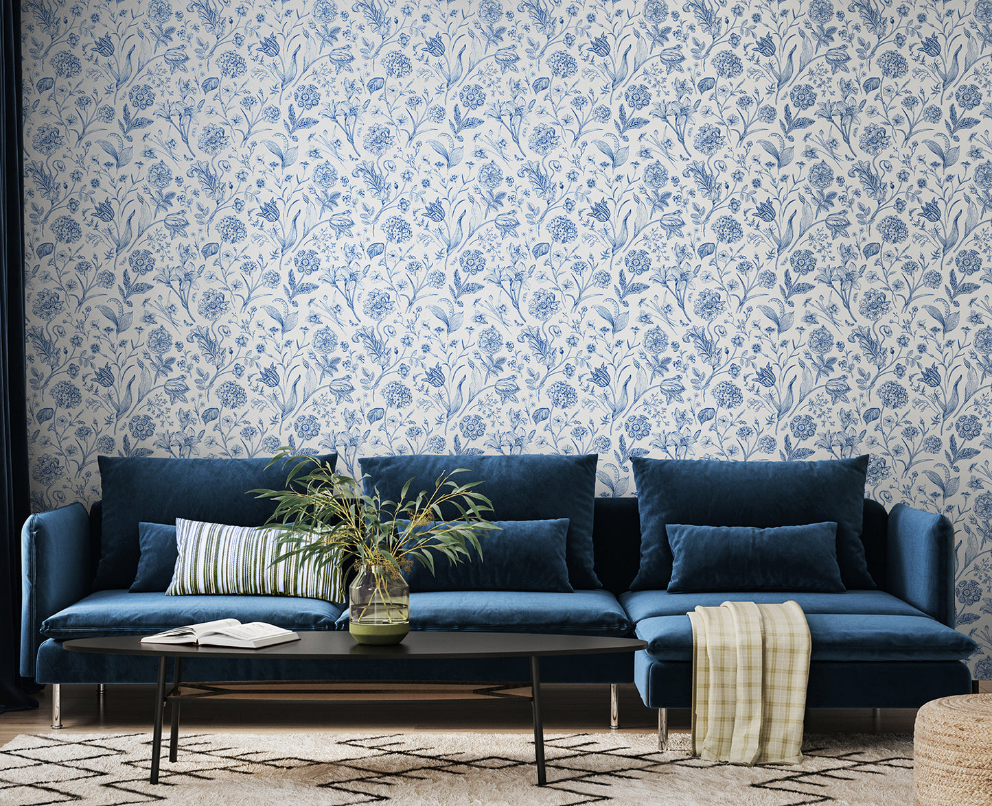FLORAL TOILE - Royal Blue