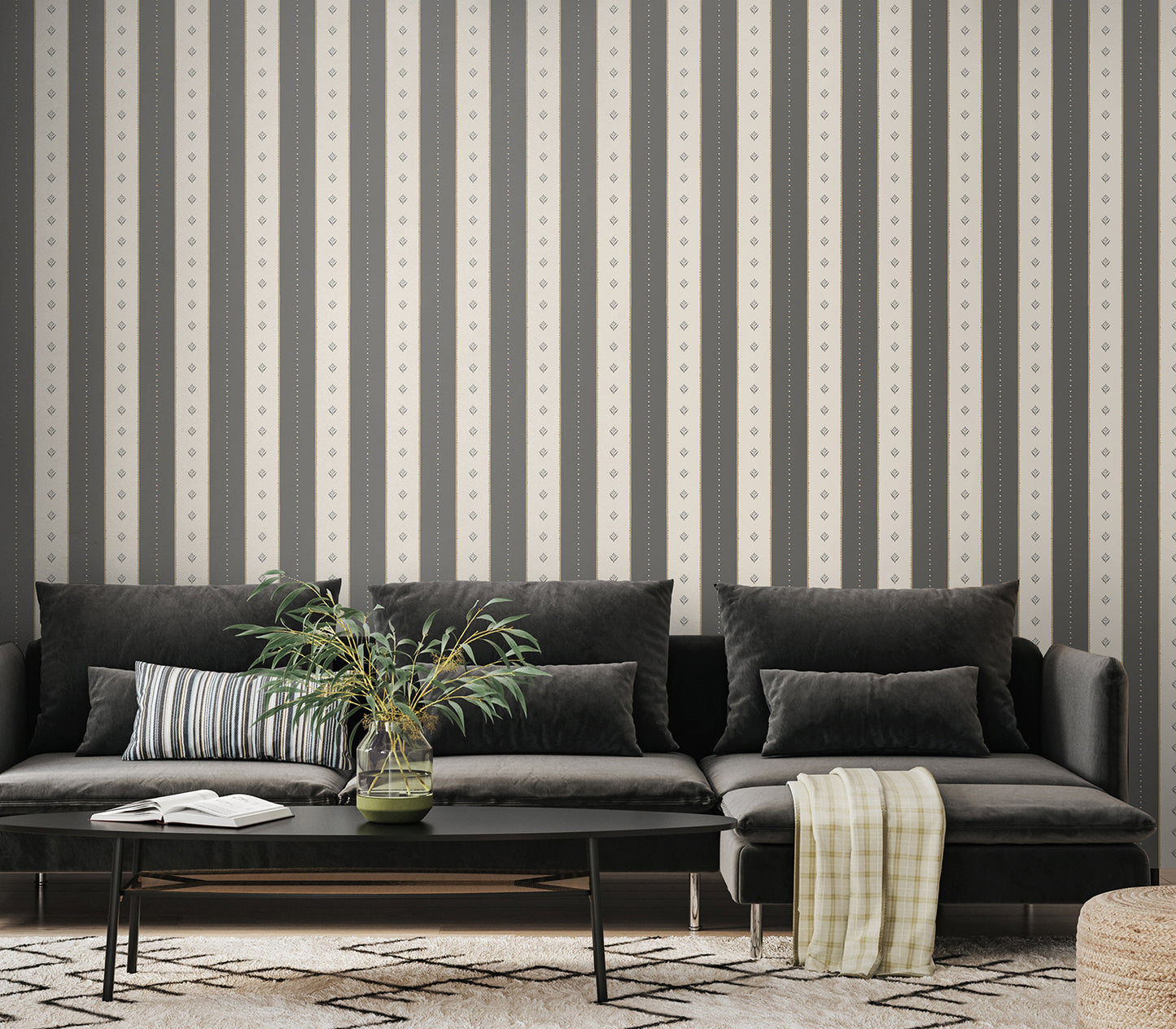 DECORATIVE STRIPE - Charcoal  & Stone