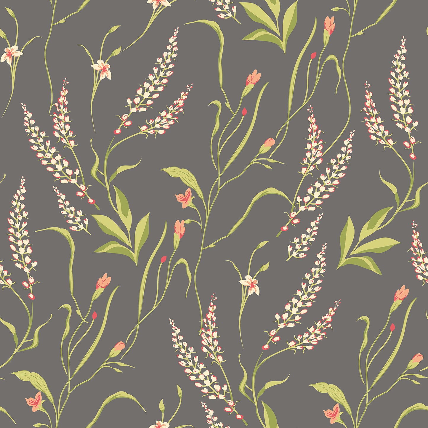 SPRINGTIME MEADOW - Charcoal & Coral