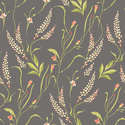 SPRINGTIME MEADOW - Charcoal & Coral