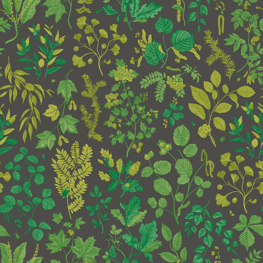 BOTANICAL LEAVES - Charcoal & Emerald