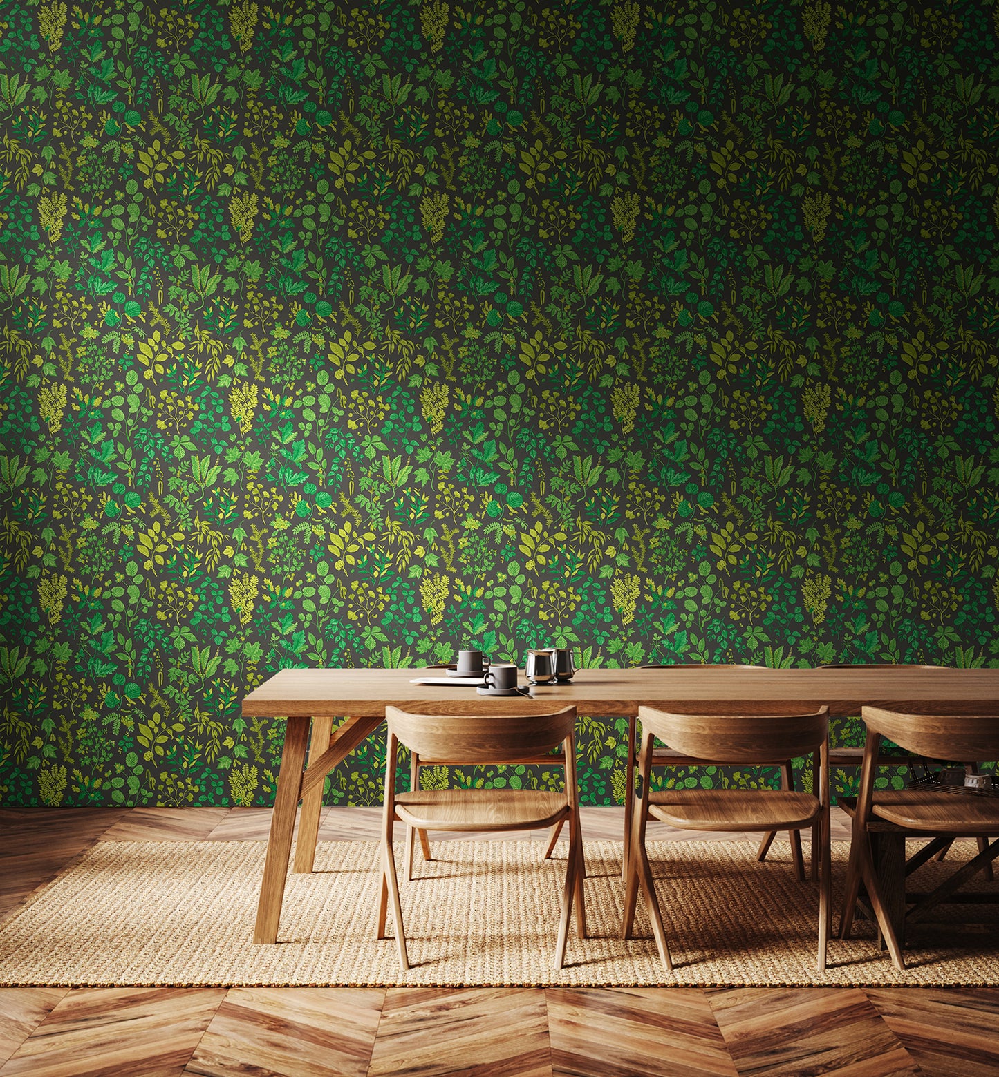 BOTANICAL LEAVES - Charcoal & Emerald