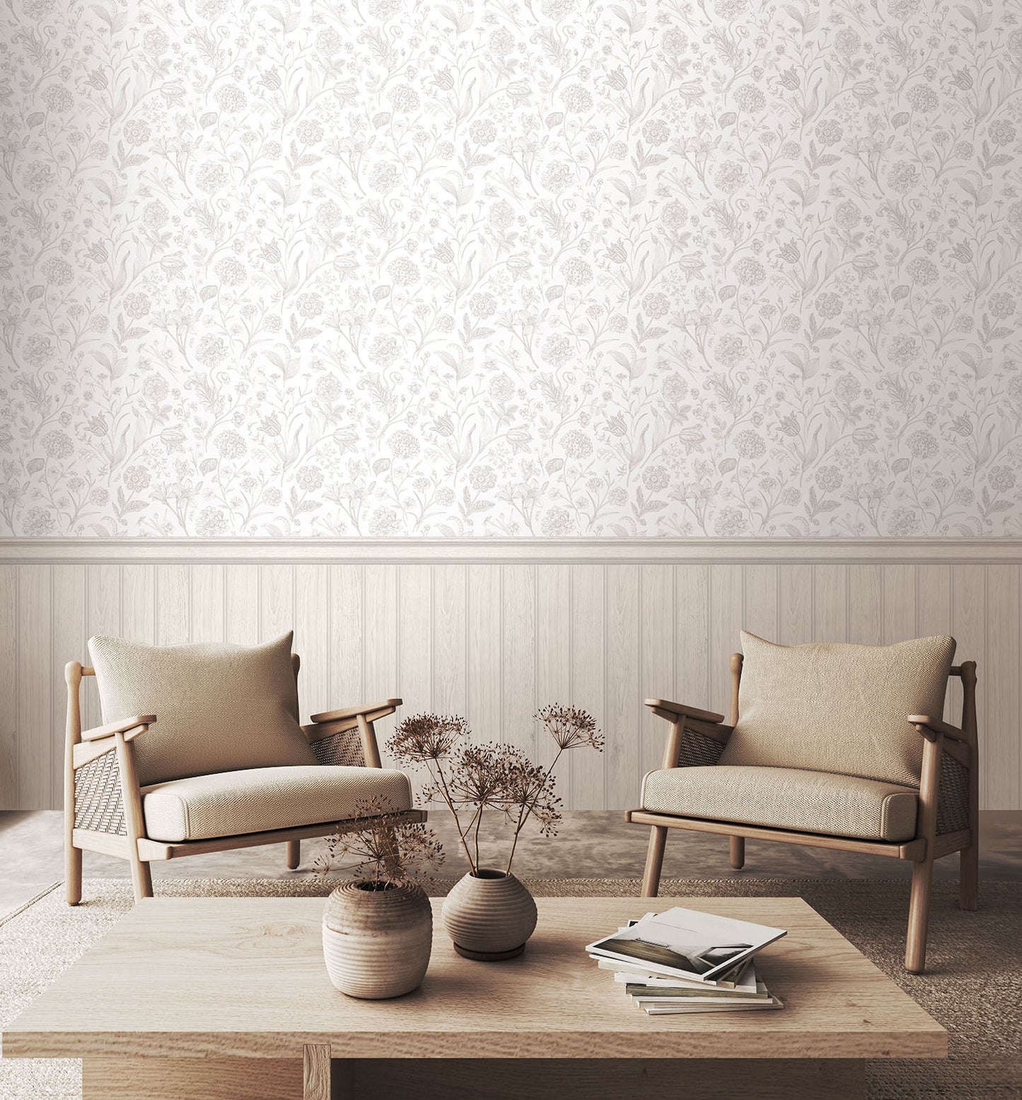 TONGUE & GROOVE FLORAL TOILE - Washed White