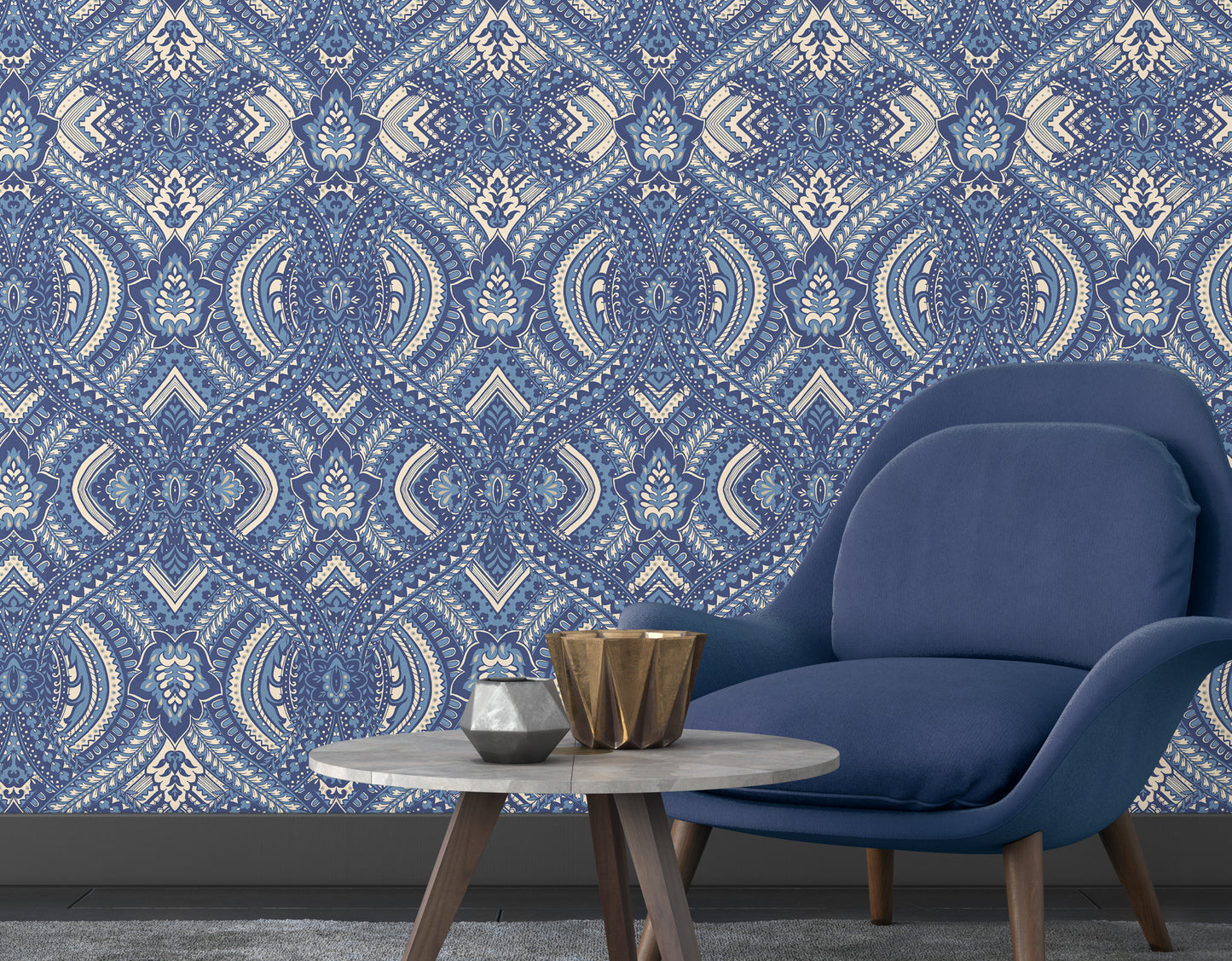 OGEE DAMASK - Navy Blue