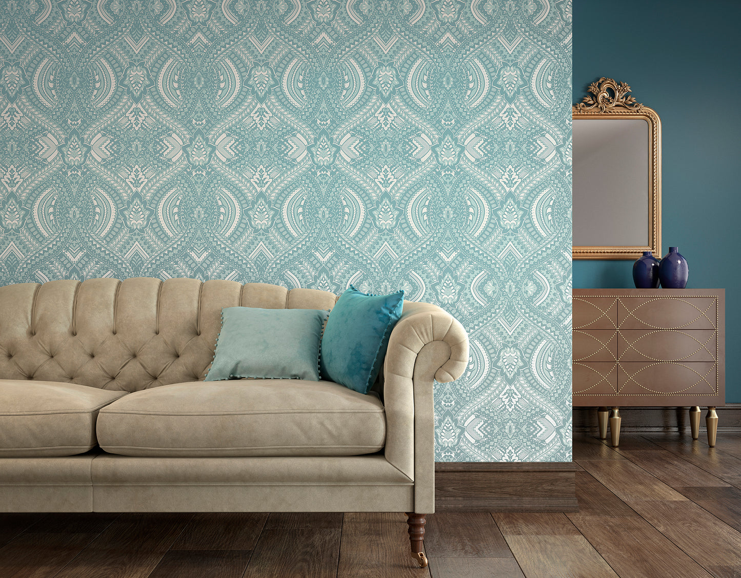 OGEE DAMASK - Duck Egg Blue